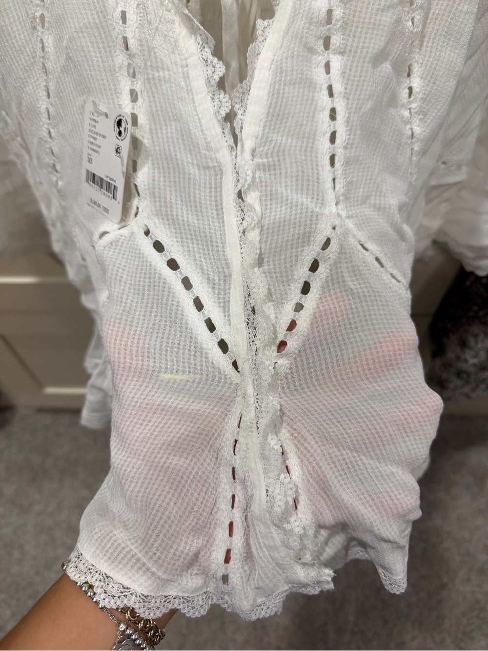 Free People White Cropped Eyelet Peasant Blouse - Picture 5 of 7